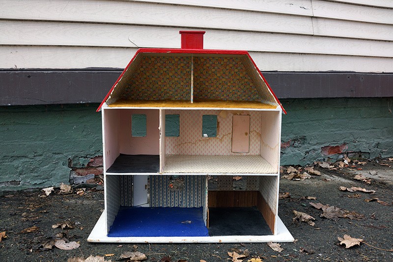 Old dollhouse on the street, Troy, Upstate NY 2019