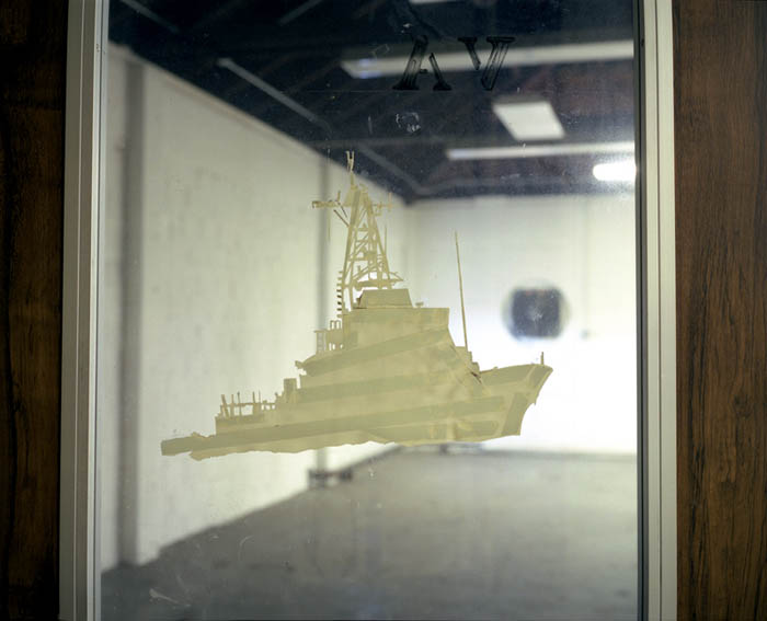 Ship on door of VA Library, Governors Island, NY 2003